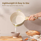 SENSARTE 2.0 & 3.0 Quart Ceramic Sauce Pan Sets with Lid, Cooking Pots Set, Nonstick Saucepan Set with Pour Spout, Small Kitchen Pot, Non toxic Saucepot, Induction Comptable, PFOA PTFE PFAS PFOA Free