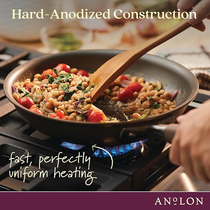 Anolon Advanced Home Hard Anodized Nonstick Divided Grill and Griddle Pan, 12.5 Inch, Bronze