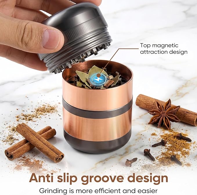 2.5" Manual Spice Grinder, Aluminum Alloy Seasoning Mill for Dry Kitchen Spices, Compact Handheld Grinder, Small Portable Kitchen Tool (Gold)