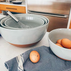 Mora Ceramic Large Mixing Bowls - Set of 2 Nesting Bowls for Cooking, Serving, Popcorn, Salad etc - Microwavable Kitchen Stoneware, Oven, Microwave and Dishwasher Safe - Extra Big 2.5 & 1.6 Qt - Grey
