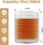 HomeVogue Hobnail Drinking Glasses Set of 6,12 oz Vintage Glassware Set Cocktail Glass Set, Embossed Clear Water Tumbler,for Beer, Whiskey,Juice and Various Mixed Drinks (12oz Clear)