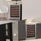Ca'Lefort 24 Inch Wine Fridge, 61 Bottle Wine Cooler Refrigerator, 40-65°F Wine Refrigerator Glass Door, 3 LED Wine Fridge, Built-in or Freestanding Fridge for Home/Bar/Kitchen (5.65 cu.ft)