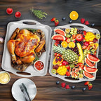LEHAHA 17.25" x 12" Serving Trays Set of 2 White, Dinner Tray, Light Weight Easy to Clean Sturdy Stackable Melamine Serving Platter with Handle, Fruit, Snacks, and Desserts Trays.Mats Included