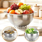 18/8 Stainless Steel Strainer and Colander for Kitchen, Pasta Strainer with Handle, Metal Colander for Spaghetti, Rice, Fruit, Vegetables, Noodles and Eggs, Collander and Sieve （3QT）