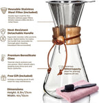 AGOGO Pour Over Coffee Maker Glass - Barista Kit with 304 Stainless Filter for Home, Office, Camping, Cafes - Easy Clean Coffee Dripper Set (Soft Towel&Brush) (20oz Slim Shape w/SS Filter)