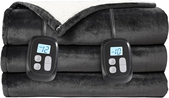 Electric Heated Blanket King Size - 90"x100", Soft Flannel Heating Blanket, 10 Heating Levels, 1-12 H Auto Shut Off, Breathable Warm and Washable for Bed, Dark Grey