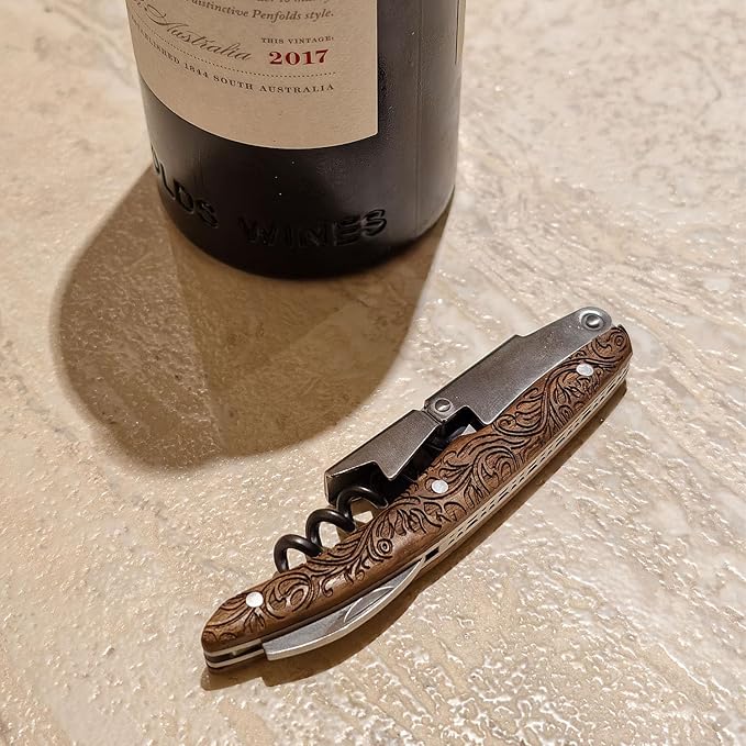 Premium Waiters Corkscrew with Walnut Wood Handle, Professional Sommelier Wine Key with Engraved Totem, Double Hinged Stainless Steel Wine Bottle Opener for Wine Lovers & Bartenders 1 pcs