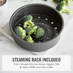 Martha Stewart Rice Cooker, 4 Cup (Uncooked) / 8 Cup (Cooked), Ceramic Non-Stick Removable Pot, Keep Warm, Measure Markings, Steam Basket, Brown & Sushi Rice, Quick Cook, Quinoa, Grains, Oats, Sky Blue