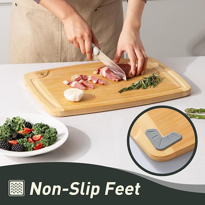 Bamboo Cutting Board Set Non Slip Feet with Holder Over Sink Wooden Cutting Boards Eating Grilling Biard Cutboard Biard Chtting Woodcutting Cuttingboards Voard Oard Bord 12x18 11 x 14 Baords Baord