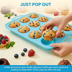 2Pack Silicone Muffin Pan for Baking with Metal Reinforced Frame, 12 Cup Regular Size Cupcake Pan, BPA Free Silicone Muffin Tray, Cupcake Baking Pan Molds for Oven Dishwasher Safe - Blue