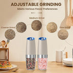 Gravity Electric Salt And Pepper Grinder Set, Automatic Salt And Pepper Grinder Set, Battery Powered (6 AAA Batteries Each), Adjustable Roughness, LED Light, 2 Pack, (Khaki)