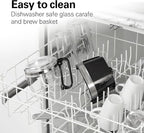 Hamilton Beach 5 Cup Drip Coffee Maker with Easy FrontFill Basket, Compact Design, Works with Smart Plugs, Glass Carafe, Auto Pause and Pour, Black & Stainless Steel (46112)