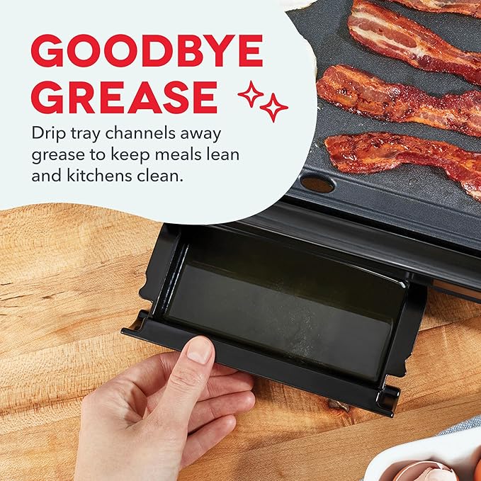 Dash Deluxe Everyday Griddle - Electric Griddle with Removable Plate - Nonstick, Easy-Clean Surface & Anti-Slip Base - Recipe Book Included - Black