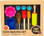 Pop Kid's 30-Piece Real Baking Tools For Kids Sized Cooking Bakeware Set with Silicone Cupcake Molds, Spatula, Whisk, Rolling Pin, Cake Pan for Learning Real Cooking and Baking tools, Child Gift
