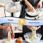 Camic Stand Mixer, 4.2QT+5.3QT Two bowls Electric Food Mixer, 10 Speeds with Digital setting 3-IN-1 Kitchen Mixer for Baking Cakes Cookie Bread Salad with Egg Whisk,Dough Hook,Flat Beater (Black)