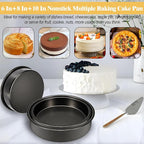 Round Cake Pans Set of 3 (6, 8, 10 Inch), Nonstick Circle Cake Pan with 90PCS Parchment Paper for Layer Cakes Deep-Dish Pizza Tart, Baking Pans Set for Christmas Birthday Thanksgiving, Dishwasher Safe