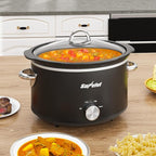 Sunvivi Small Slow Cooker 4QT, Mini Food Warmer with 3 Heating Settings, Removable Ceramic Pot, Dishwasher Safe Glass Lid, Stainless Steel, Black