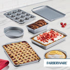 Farberware Bakeware Nonstick Baking Pans with Baking Sheets, Cake Pans, Meatloaf/Bread Pan, and Muffin Pan, 7 Piece Bakeware Set - Gray
