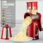 Zulay Kitchen Rotary Cheese Grater 5 Blade Cheese Shredder - Manual Hand Crank Cheese Grater With Reinforced Suction & 5 Interchangeable Drums - Easy to Use, Vegetable Chopper Round Mandoline Slicer