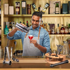 Bartender Kit with Stylish Bamboo Stand, 12 Piece 25oz Cocktail Shaker Set for Mixed Drink, Professional Stainless Steel Bar Tool Set, Gift for Man Dad- Cocktail Recipes Booklet (Grey)