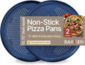 Bakken 16 Inch Non-Stick Pizza Pan 2 Pack, Round Carbon Steel Pizza Tray with Perforated Holes, PFOA, PFOS, & PTFE-Free, Dishwasher & Oven Safe Up To 450°F, Durable Nonstick Coating, Blue