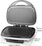 SugarWhisk Family-sized Contact Grill, 6-Serving Electric Indoor Grill with Adjustable Temp Control, Ceramic Coating, 1500W, Silver