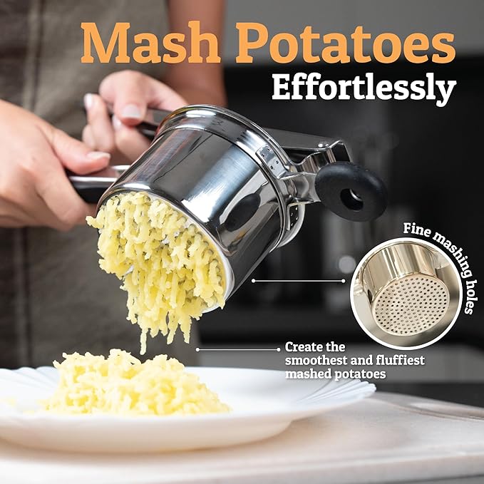 PriorityChef Large 15oz Potato Ricer With 3 Discs, Heavy Duty Stainless Steel Potato Ricer for Mashed Potatoes, Potato Masher, Press and Ricer Kitchen Tool, Black
