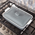 ROSSALLINI Stoneware Casserole Dish Bakeware Set with Lid, Covered Rectangular Dinnerware, Extra Large 4.23 Quart, 13 by 9 Inch, Grigio [Grey]