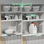 4Pcs Paper Plate Dispenser for 6-9.5 Inch Disposable Plates, Space-Saving Plastic, Foam and Paper Plate Storage Organizer for Cabinet, Countertop, RV or Outdoor (White)