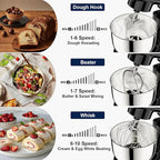 Camic Stand Mixer, 4.2QT+5.3QT Two bowls Electric Food Mixer, 10 Speeds with Digital setting 3-IN-1 Kitchen Mixer for Baking Cakes Cookie Bread Salad with Egg Whisk,Dough Hook,Flat Beater (Black)