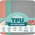 TPU Cutting Board Set of 3 9"x12" - Flexible Cutting Mats for Kitchen Knife Friendly, Cutting Mat Non-Slip Chopping Board Double Sided Scratch Resistant Food Grade Coral Mint Gray