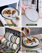 Famiware Star 18-Piece Reactive Glaze Plates and Bowls Sets, Service for 6 - Stoneware Dinnerware with Trim, Modern Rustic Dishes, Chip & Scratch Resistant, Microwave & Dishwasher Safe, Matte Gray