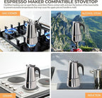 4 Cup 200ml Moka Pot Stainless Steel Espresso Coffee Maker Stovetop Coffeemaker Italian Classic Style Brewing Greca Cafe Mocha Machine for Cafeteras Lover Camping Travel and Home Use 6.6oz