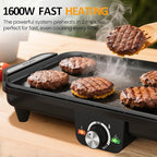Sunvivi Large Electric Griddle 38'' x 9'', 1600W Indoor Grill with 2 Adjustable Temp Knobs, Even Heating, Nonstick Plate, Foldable Electric Grill Pan Indoor with Drip Tray, Easy to Clean