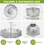Pavsrmy Steamer Basket, 3rd Generation Stainless Steel Vegetable Steamer with Extendable Handle for Cooking Food, Folding & Expandable Veggie Steam Insert, Fit Various Size Instant Pot (5.5" to 9")