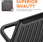 GGC Cast Iron Reversible Griddle, 2-In-1 Griddle Pan for Gas Grills and Stove Tops, 10 x 10 Square Baking Flat and Ribbed Griddle Plate