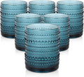 ZMOWIPDL Vintage Glassware Drinking Glasses Set of 6,12 oz Hobnail Glass Cups,Embossed Blue Water Tumbler,for Beer,Cocktail,Whiskey,Juice and Various Mixed Drinks- 1 Cleaning Brush