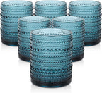 ZMOWIPDL Vintage Glassware Drinking Glasses Set of 6,12 oz Hobnail Glass Cups,Embossed Blue Water Tumbler,for Beer,Cocktail,Whiskey,Juice and Various Mixed Drinks- 1 Cleaning Brush
