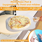 Pizza Stone 5 PCS Set, 15 Inch Large Round Pizza Stone Set for Oven & Outdoor Grill with Metal Pizza Peels & Cutter Rocker, 0.6'' Thickened Stone Pizza Pan, Grill Baking Stone for Pizza, Bread