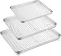 TeamFar Stainless Steel Baking Sheet with Rack Set, 17.6/16/12.5 Inch Cookie Sheets Baking Pans and Cooling Racks for Cooking Serving, Non-Toxic & Heavy Duty, Dishwasher Safe, 6 PCS (3 Pans + 3 Racks)