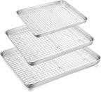 TeamFar Stainless Steel Baking Sheet with Rack Set, 17.6/16/12.5 Inch Cookie Sheets Baking Pans and Cooling Racks for Cooking Serving, Non-Toxic & Heavy Duty, Dishwasher Safe, 6 PCS (3 Pans + 3 Racks)
