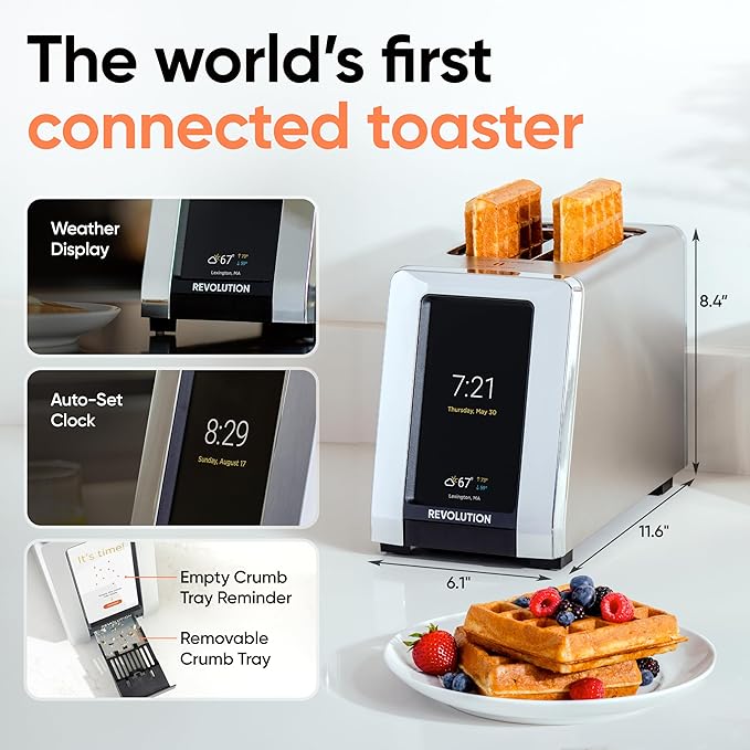 Revolution (Bundle) R180 Connect Touchscreen Smart Toaster + Toastie Press – Choose from 6 Bread Types, 7 Browning Levels, & Toastie Press Mode (Stainless Steel, 2-Slice)