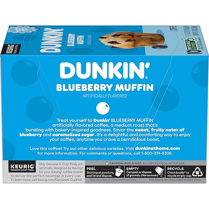 Dunkin' Blueberry Muffin Flavored Coffee, 10 Keurig K-Cup Pods