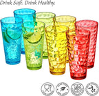 Amazing Abby - Iceberg - 24-Ounce Plastic Tumblers (Set of 8), Mixed-Color High-Balls, Reusable, Stackable, BPA-Free, Shatter-Proof, Dishwasher-Safe