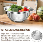 Colander, Strainer Bowl, Stainless Steel Colander, Rice Washing Bowl, Pasta Strainer & Vegetable Washer, Kitchen Strainer with Mixing Bowl for Draining, Food Prep, Dishwasher Safe, 4QT