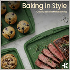 BAKKEN Kitchen Baking Pan Set - Nonstick Green Marble Coating, Commercial Grade Carbon Steel Bakeware Sets, Baking Kitchen Essentials, PFOA, PFOS, PTFE Free, Oven Safe Tray (Up To 450° F), Set of 6
