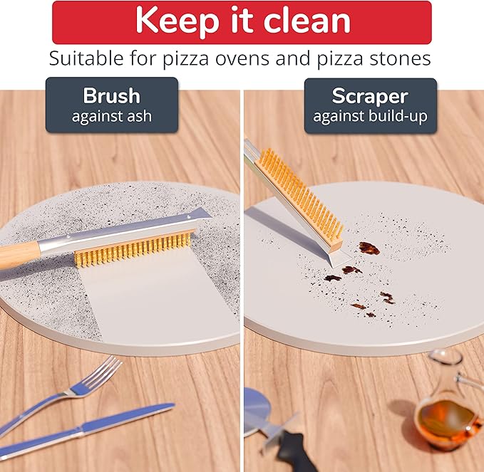 Senwosa 22” Pizza Oven Brush with Stone Scraper - Heat Resistant Stainless Steel Bristles, Extra Long Handle - Universal Fit for Most Pizza Ovens