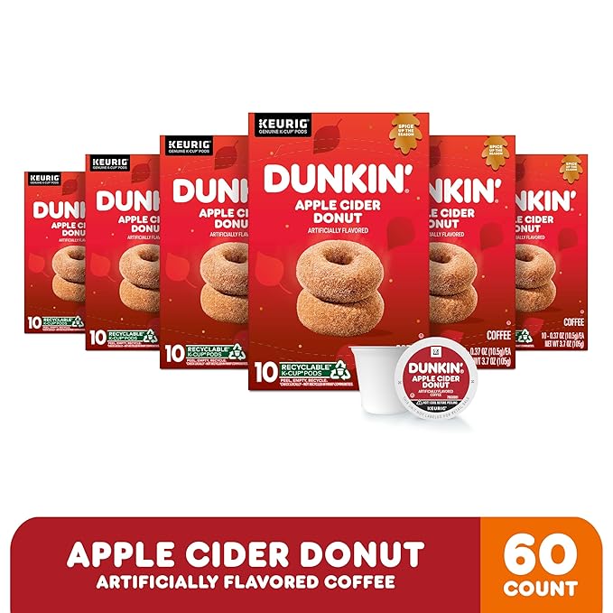 Dunkin’ Apple Cider Donut Artificially Flavored Coffee, Keurig K-Cup Pods, 10 Count Box (Pack of 6)