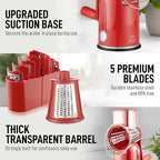 Zulay Kitchen Rotary Cheese Grater 5 Blade Cheese Shredder - Manual Hand Crank Cheese Grater With Reinforced Suction & 5 Interchangeable Drums - Easy to Use, Vegetable Chopper Round Mandoline Slicer