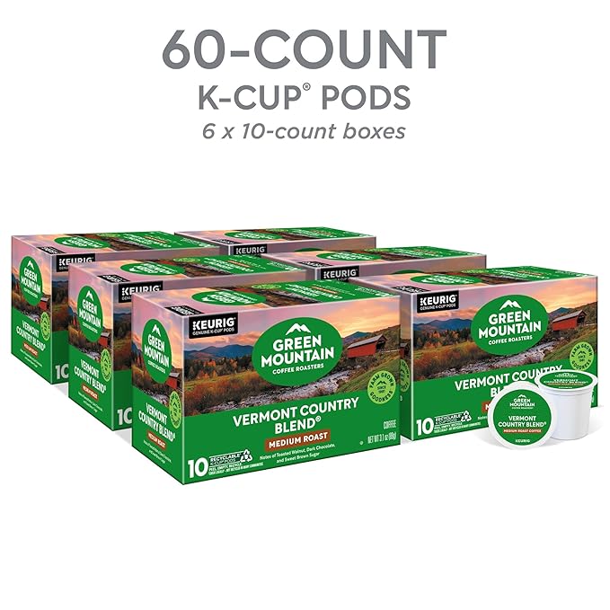 Green Mountain Coffee Roasters Vermont Country Blend Keurig Single-Serve K-Cup Pods, Medium Roast Coffee, 60 Count (6 Packs of 10)